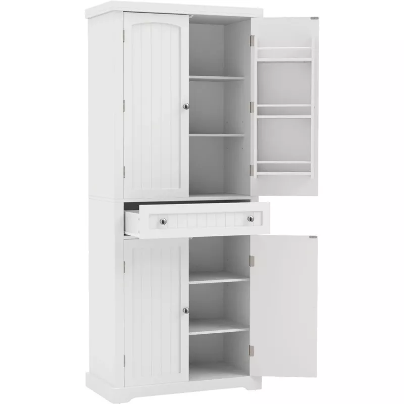 Costway 72″ Tall Kitchen Pantry Storage Cabinet 4 Fluted Doors 82987517 New