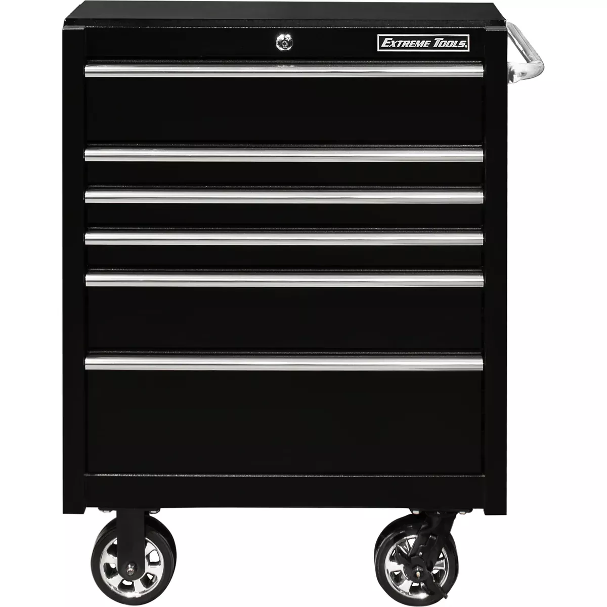 Extreme Tools PWS Series 30in W x 25in D x 42.5in H 6-Drawer Roller Cabinet 100 lbs Slides; Textured Black w Chrome Drawer Pulls