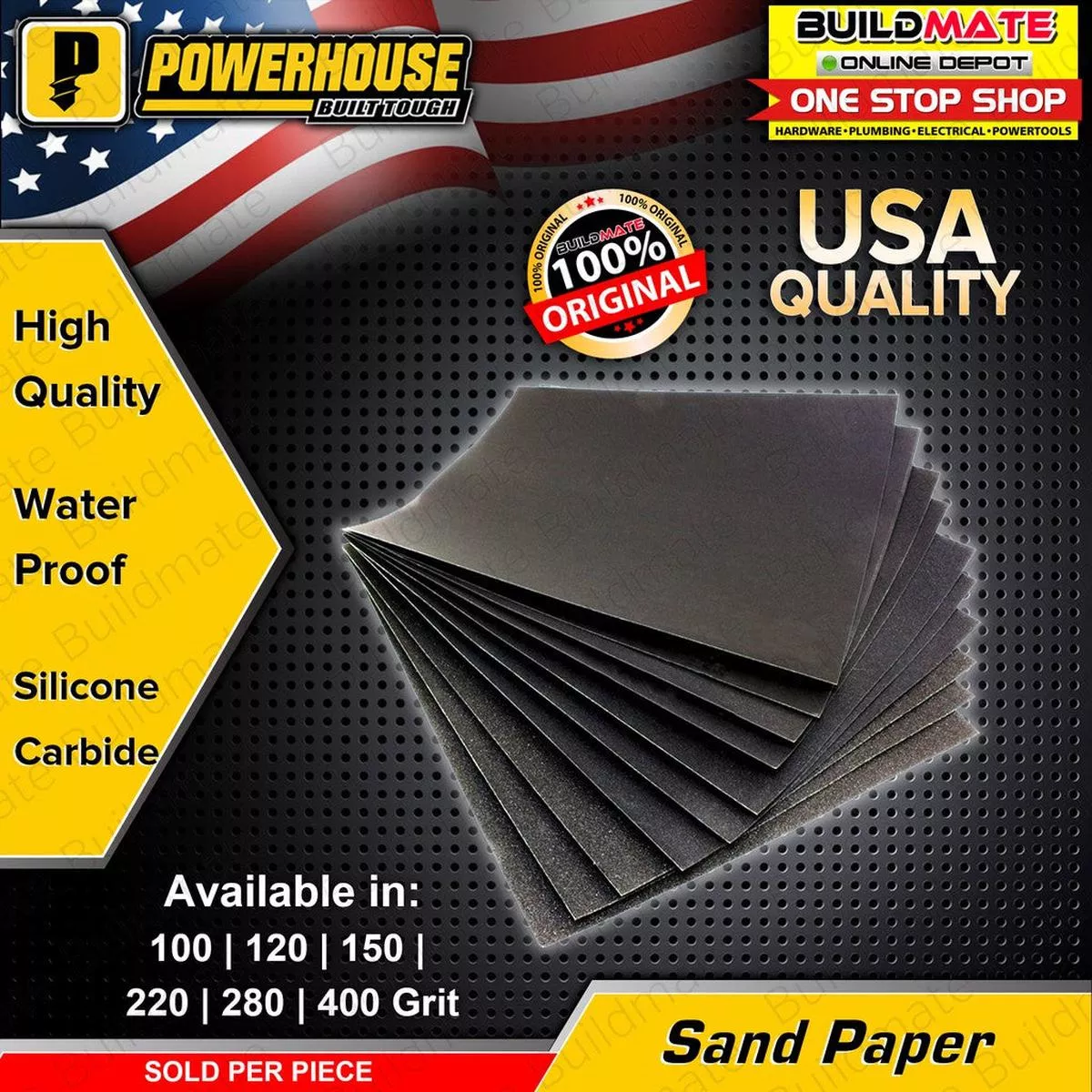 POWERHOUSE Sand Paper Sandpaper Waterproof Silicon Carbide BUILDMATE PHHT