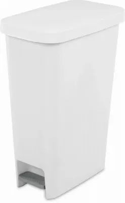 Slim Stepon Wastebasket, White, 11 Gallons